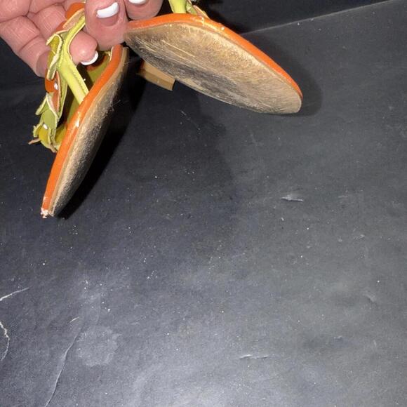 Moda Spana Orange Yellow Kitten Heel Flip Flop Floral Preppy Vintage Y2K Sz 6 - Picture 13 of 15